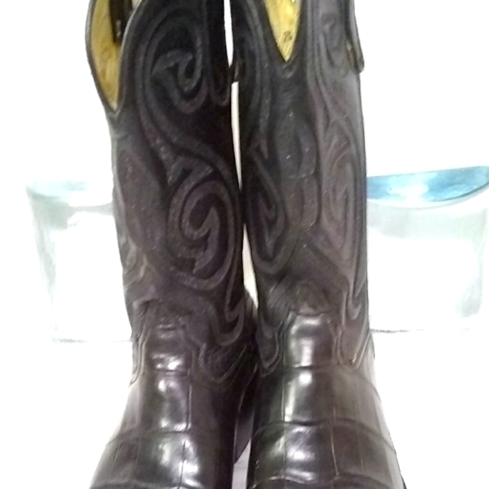 Men's Black leather Croc Embroidered Boots 6.5/24.5